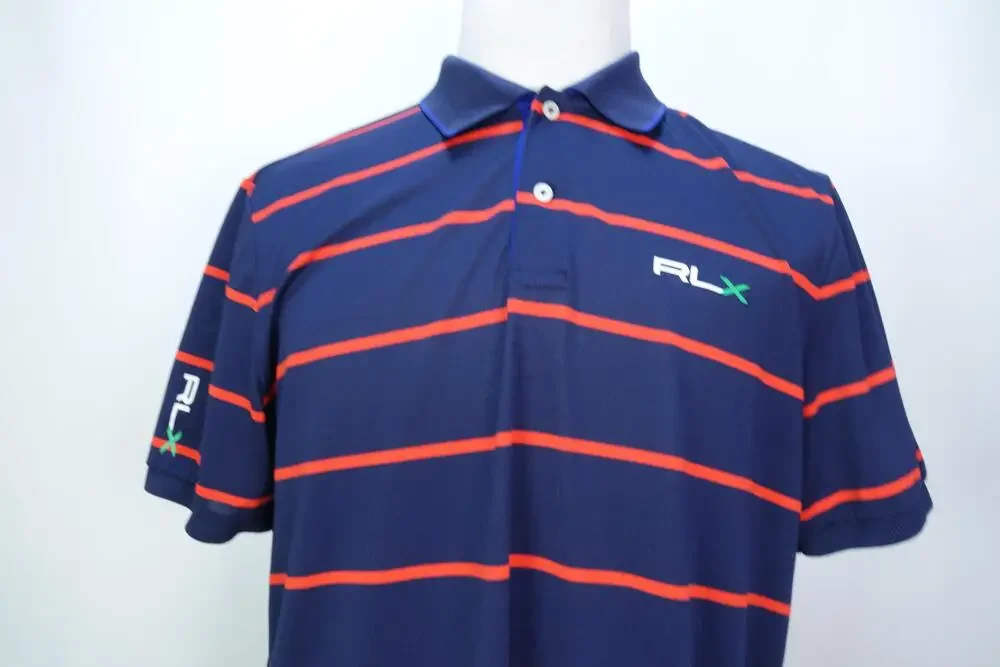 Ralph Lauren RLX Polo Shirt Mens XL Blue Stripe Golf Short Sleeve Stretch Knit
